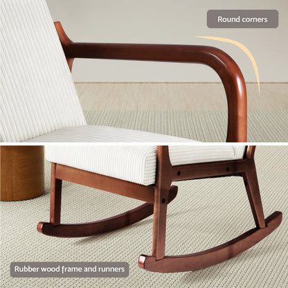 Artiss Rocking Armchair Nursing Chair Corduroy Beige - Image 6