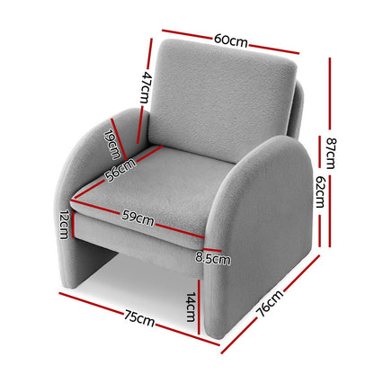Artiss Armchair Accent Chair Lounge Tub Sofa Couch Curved Arm Seat Boucle Grey - Image 2