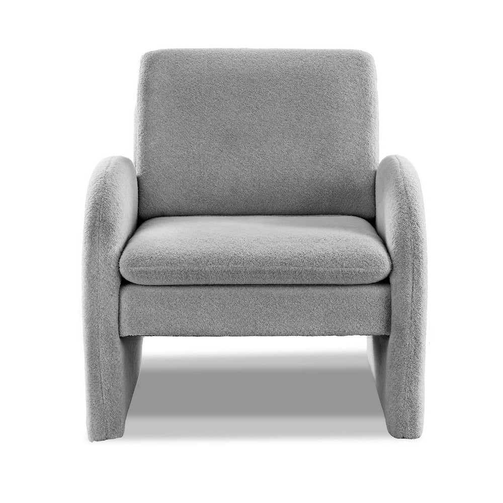 Artiss Armchair Accent Chair Lounge Tub Sofa Couch Curved Arm Seat Boucle Grey - Image 3