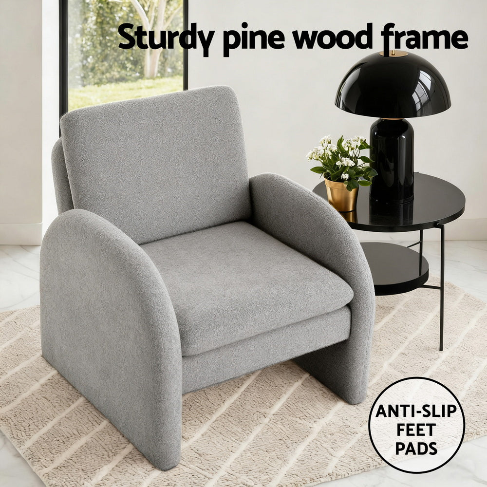 Artiss Armchair Accent Chair Lounge Tub Sofa Couch Curved Arm Seat Boucle Grey - Image 4