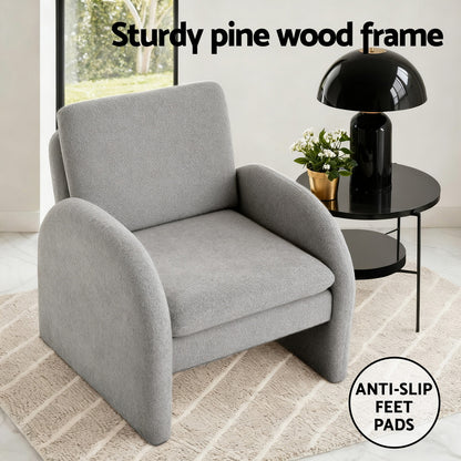 Artiss Armchair Accent Chair Lounge Tub Sofa Couch Curved Arm Seat Boucle Grey - Image 4