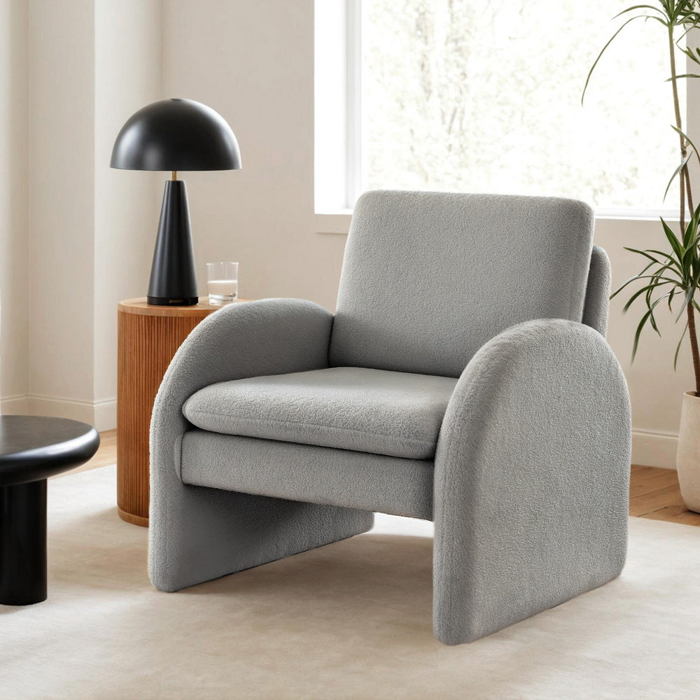 Artiss Armchair Accent Chair Lounge Tub Sofa Couch Curved Arm Seat Boucle Grey - Image 7