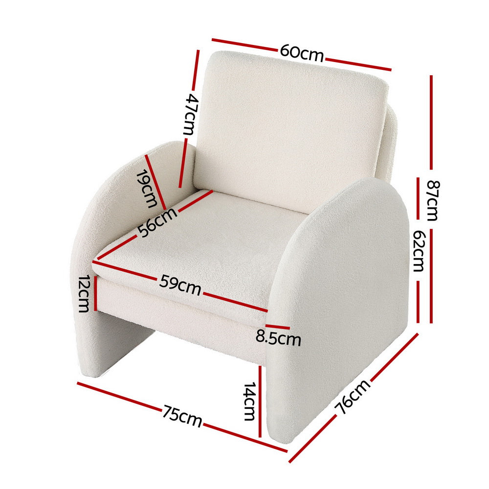 Artiss Armchair Accent Chair Lounge Tub Sofa Couch Curved Arm Seat Boucle White - Image 2