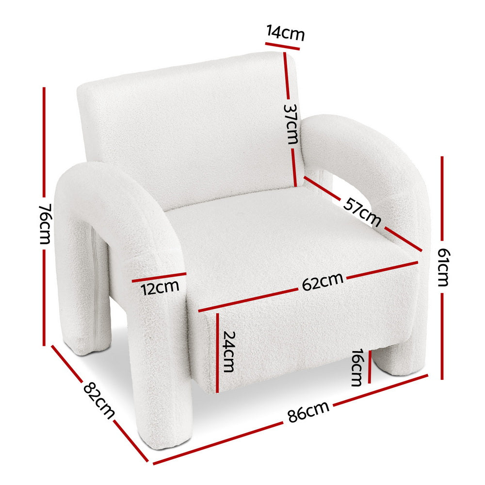 Artiss Armchair Accent Chair Lounge Sofa Couch Curved Seat Boucle White - Image 3