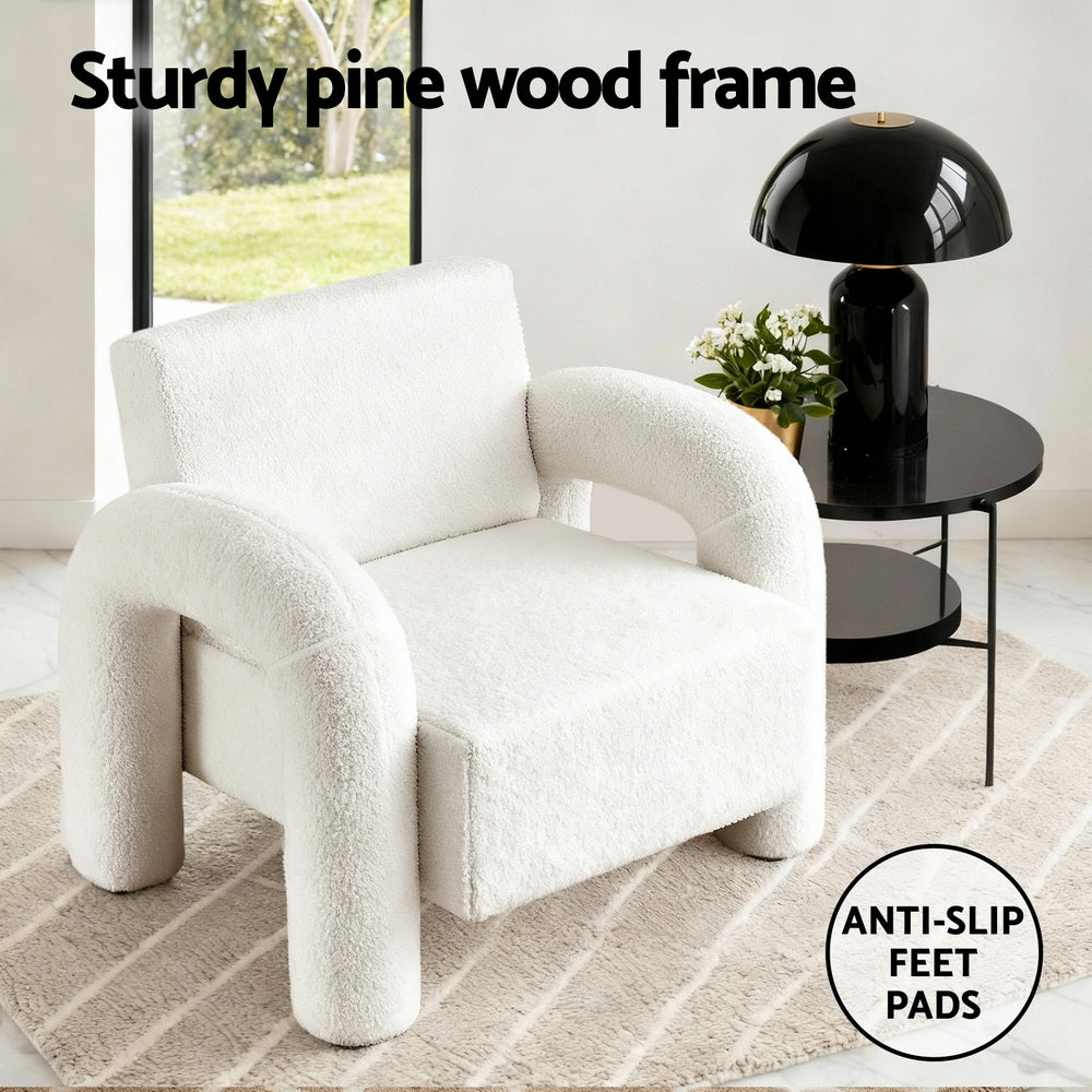 Artiss Armchair Accent Chair Lounge Sofa Couch Curved Seat Boucle White - Image 5