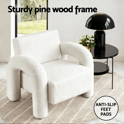 Artiss Armchair Accent Chair Lounge Sofa Couch Curved Seat Boucle White - Image 5