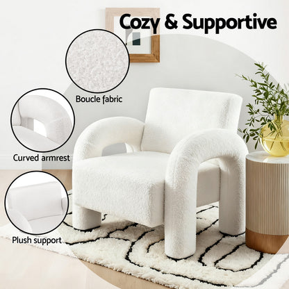 Artiss Armchair Accent Chair Lounge Sofa Couch Curved Seat Boucle White - Image 6