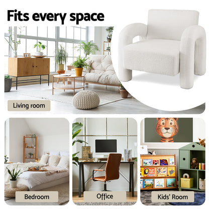 Artiss Armchair Accent Chair Lounge Sofa Couch Curved Seat Boucle White - Image 7