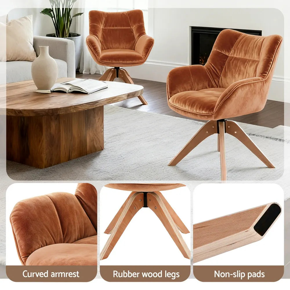 Artiss Swivel Chair Armchair Nursing Velvet Brown - Image 5