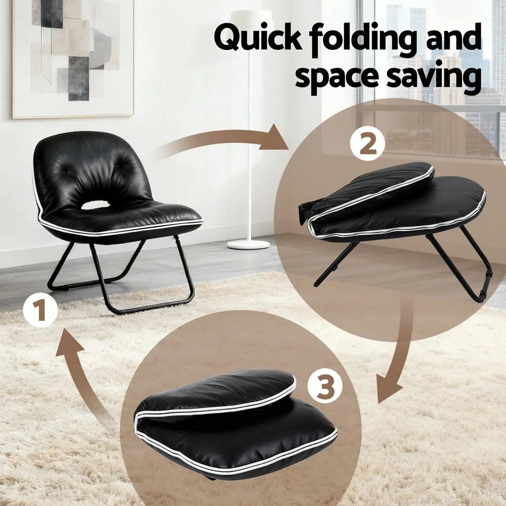 Artiss Foldable Chair 2-In-1 Armchair Lounge Chair Portable Black - Image 4