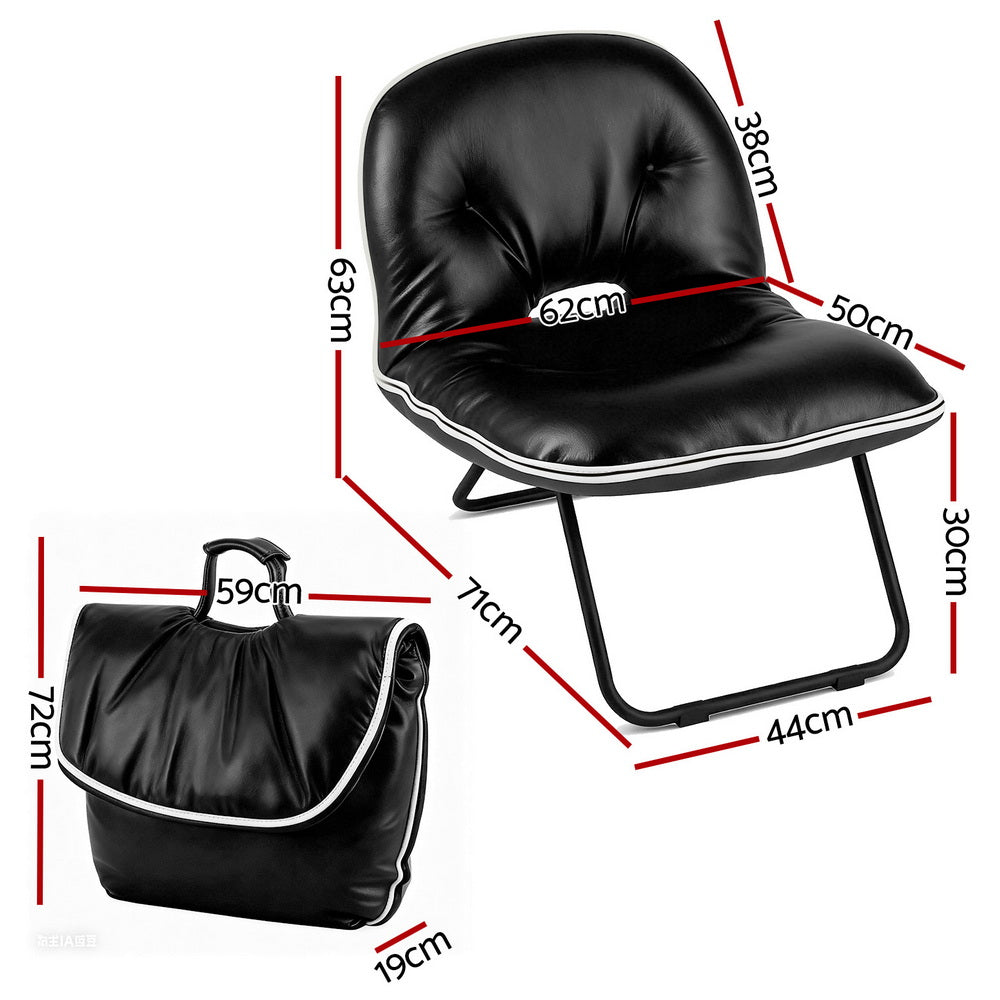 Artiss Foldable Chair 2-In-1 Armchair Lounge Chair Portable Black - Image 2