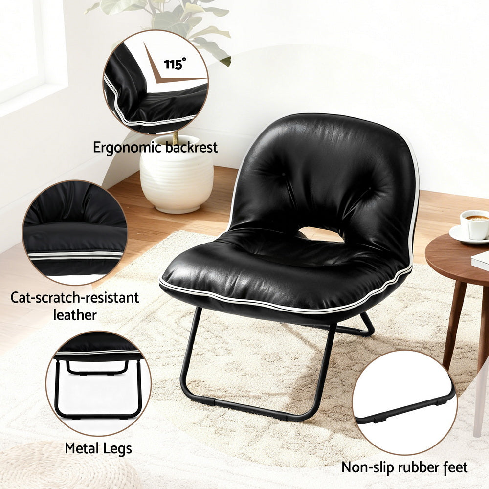 Artiss Foldable Chair 2-In-1 Armchair Lounge Chair Portable Black - Image 4