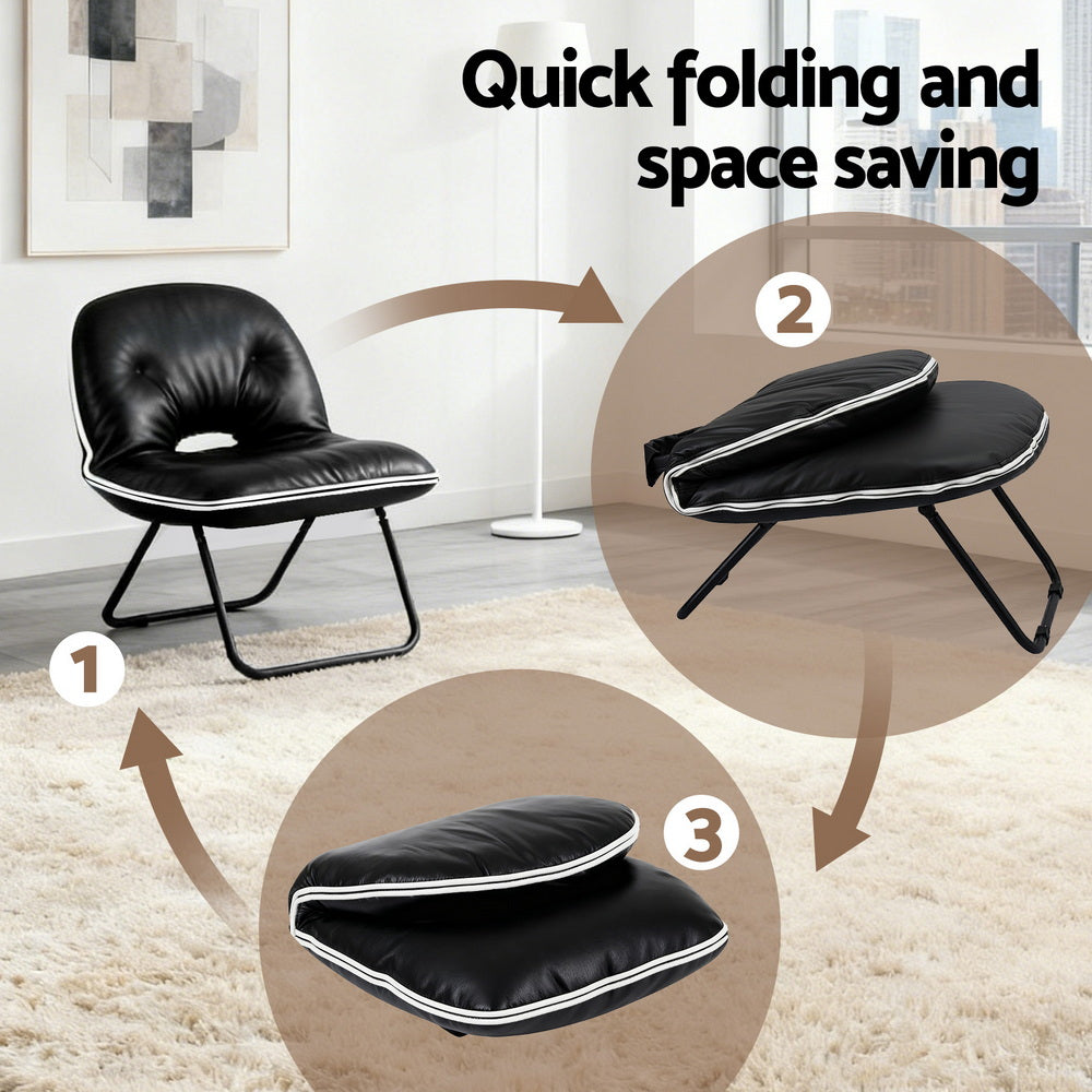 Artiss Foldable Chair 2-In-1 Armchair Lounge Chair Portable Black - Image 5