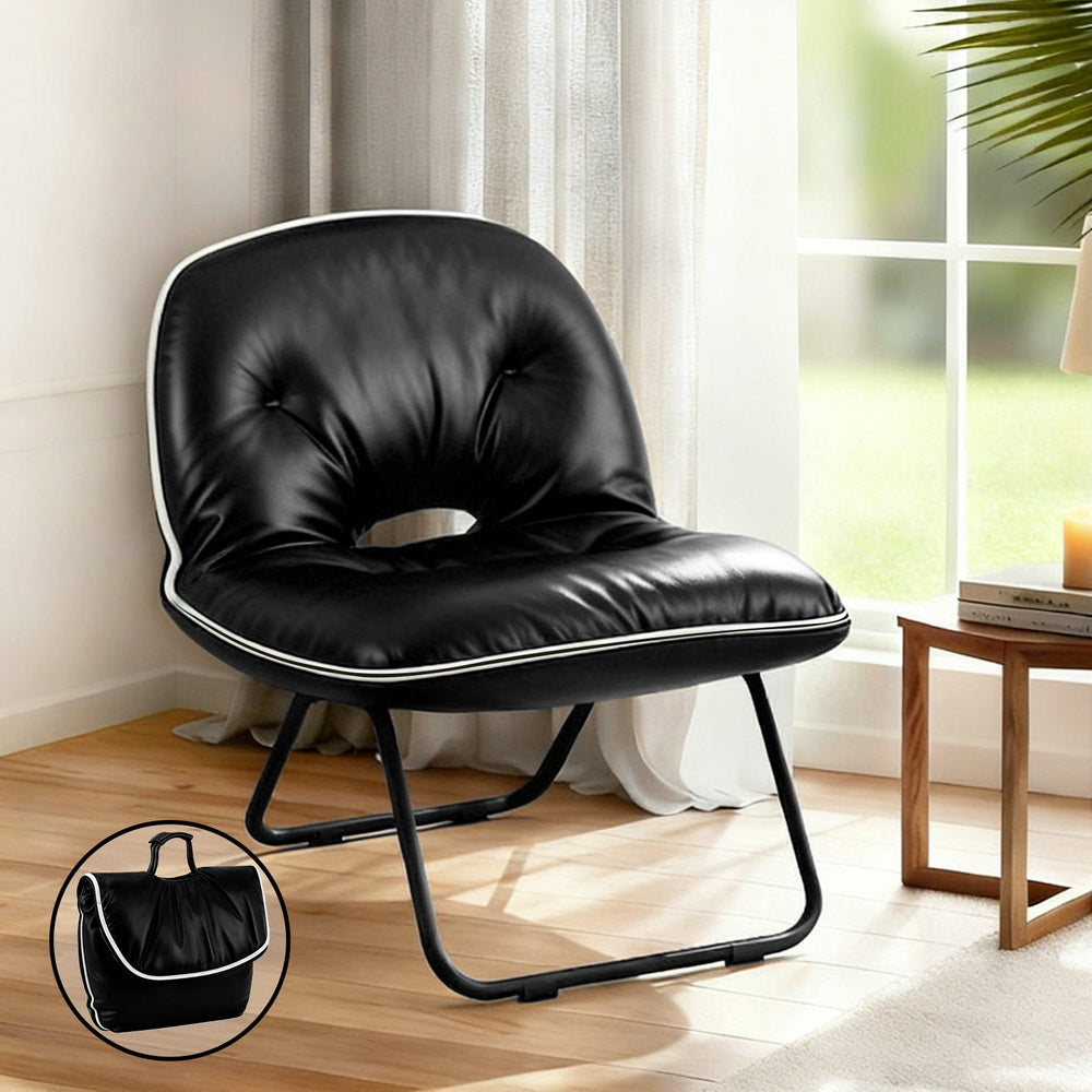 Artiss Foldable Chair 2-In-1 Armchair Lounge Chair Portable Black - Image 7