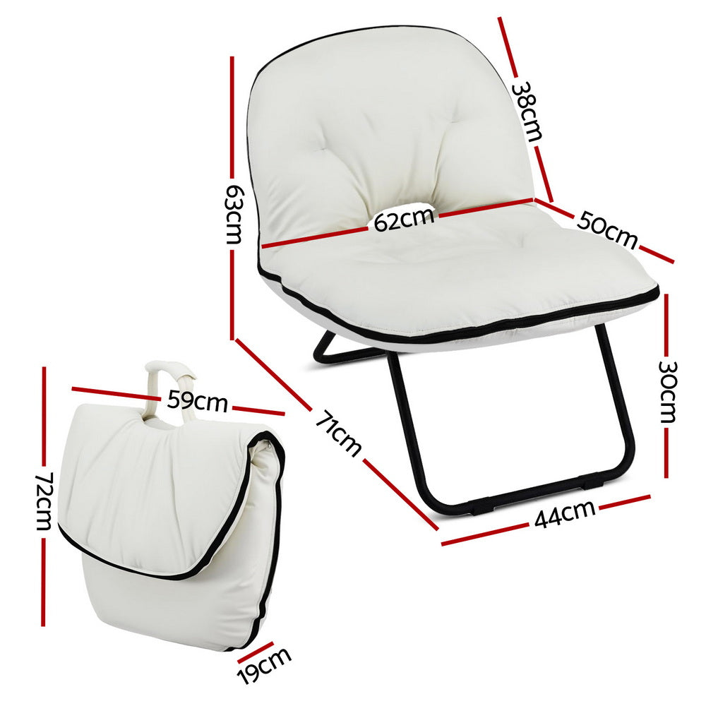 Artiss Foldable Chair 2-In-1 Armchair Lounge Chair Portable White - Image 2