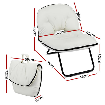 Artiss Foldable Chair 2-In-1 Armchair Lounge Chair Portable White - Image 2