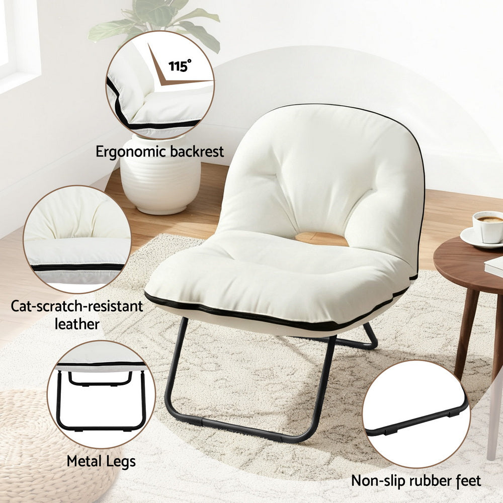 Artiss Foldable Chair 2-In-1 Armchair Lounge Chair Portable White - Image 4