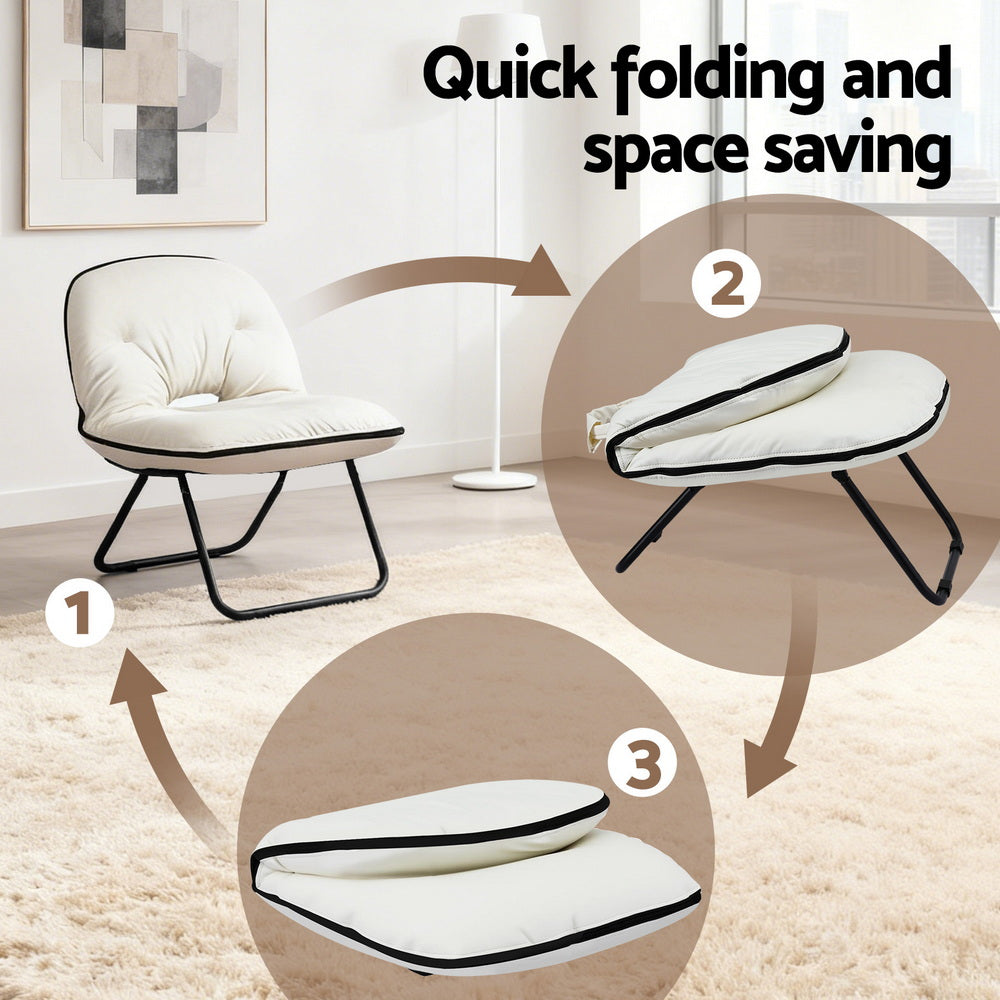 Artiss Foldable Chair 2-In-1 Armchair Lounge Chair Portable White - Image 5