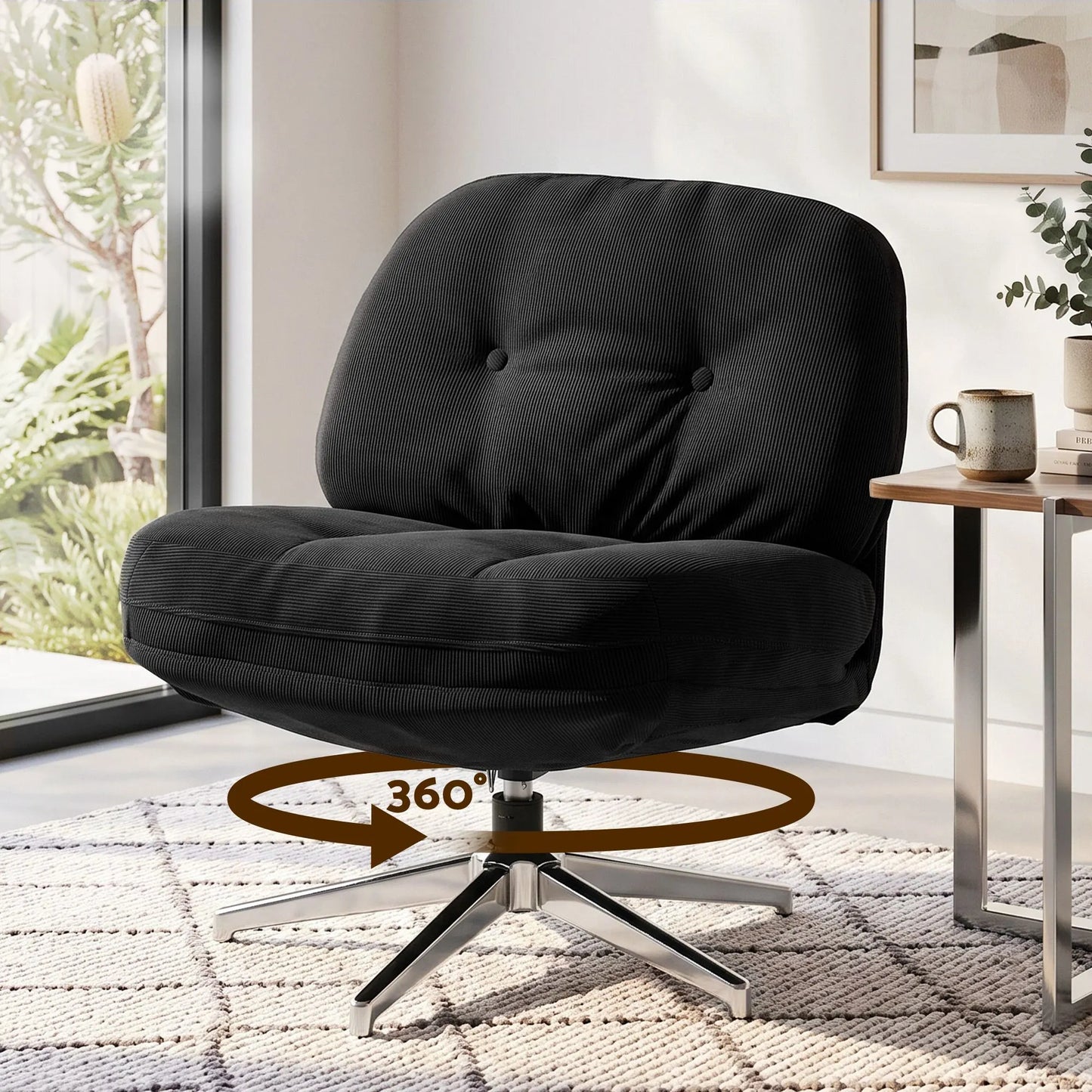 Artiss Swivel Chair Nursing Armchair Lounge Corduroy Steel Star Base Black