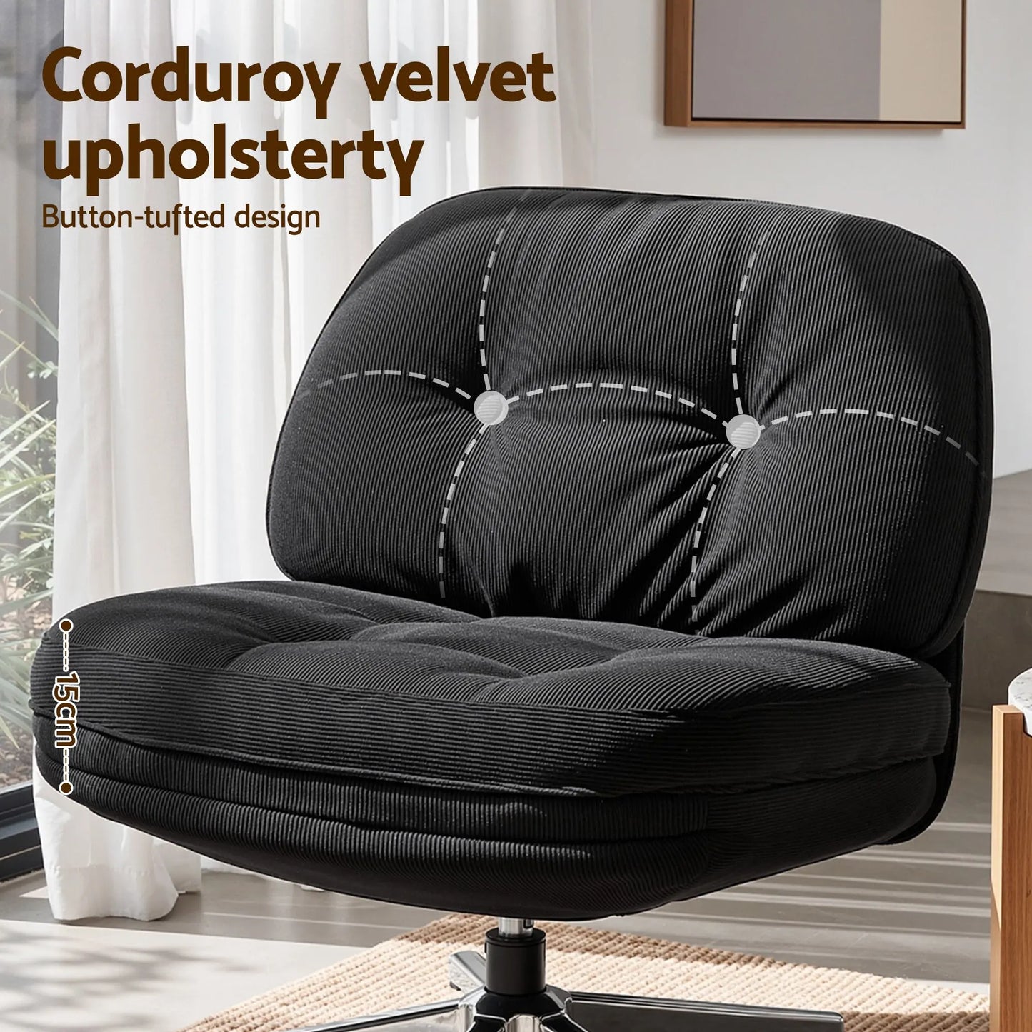 Artiss Swivel Chair Nursing Armchair Lounge Corduroy Steel Star Base Black - Image 6