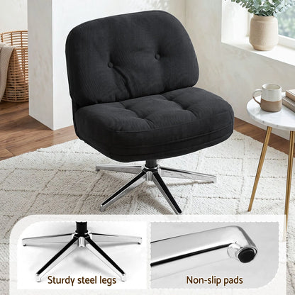Artiss Swivel Chair Nursing Armchair Lounge Corduroy Steel Star Base Black - Image 7