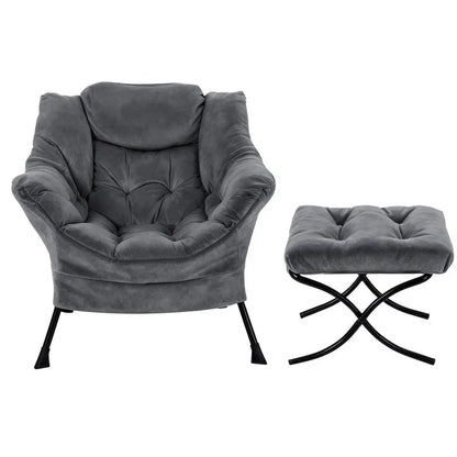 Artiss Armchair Accent Chair Ottoman Lounge Footrest Velvet Grey - Image 3