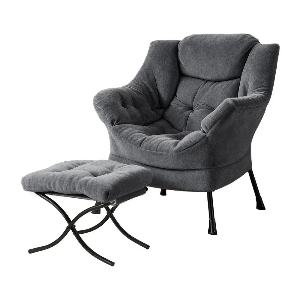 Artiss Armchair Accent Chair Ottoman Lounge Footrest Velvet Grey - Image 7