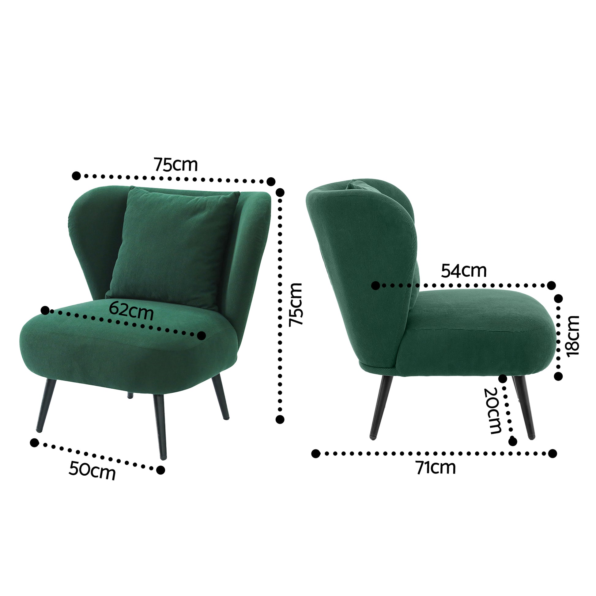 Artiss Armchair Accent Chair Lounge Tub Sofa Couch Corduroy Velvet Green - Image 2