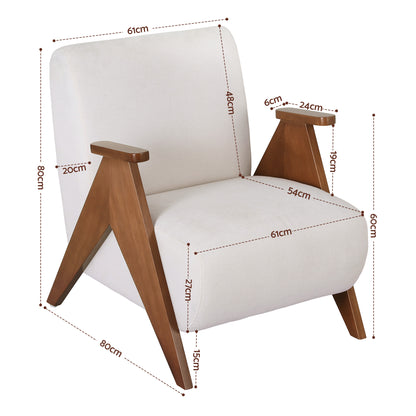 Artiss Armchair Accent Chair Sturdy Upholstered Solid Wood Chenille Fabric White - Image 2