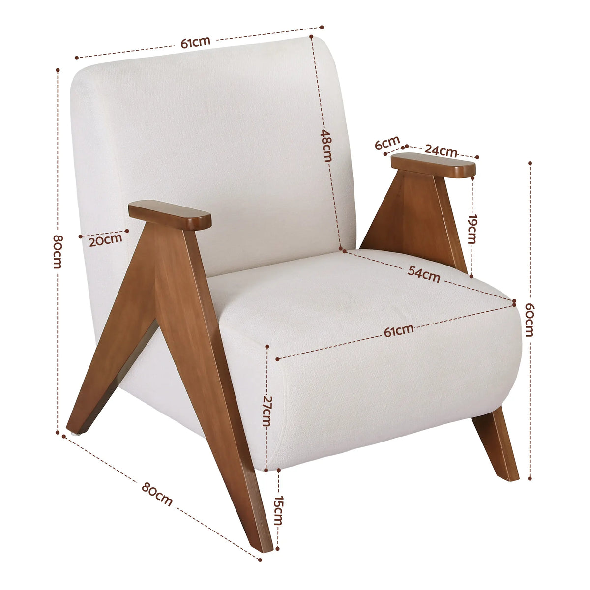 Artiss Armchair Accent Chair Sturdy Upholstered Solid Wood Chenille Fabric White - Image 2