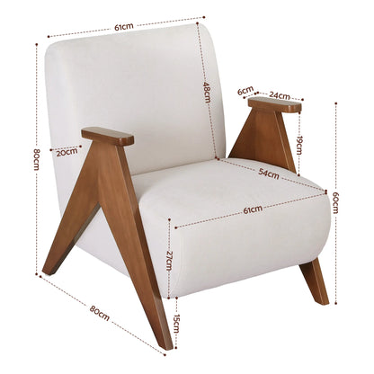 Artiss Armchair Accent Chair Sturdy Upholstered Solid Wood Chenille Fabric White - Image 2