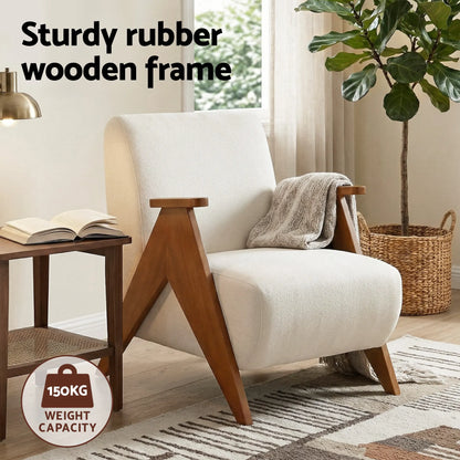 Artiss Armchair Accent Chair Sturdy Upholstered Solid Wood Chenille Fabric White - Image 4