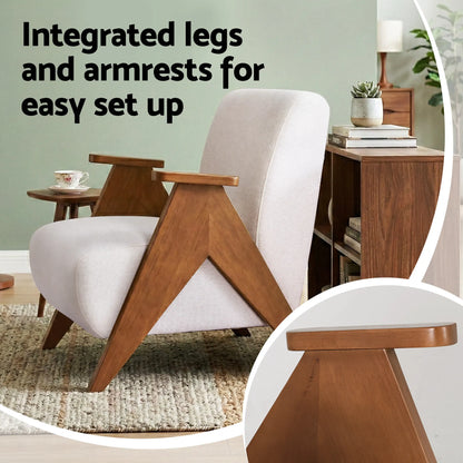 Artiss Armchair Accent Chair Sturdy Upholstered Solid Wood Chenille Fabric White - Image 5