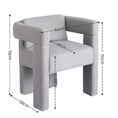 Artiss Armchair Accent Chair Lounge Sofa Couch Boucle Fabric Grey - Image 2