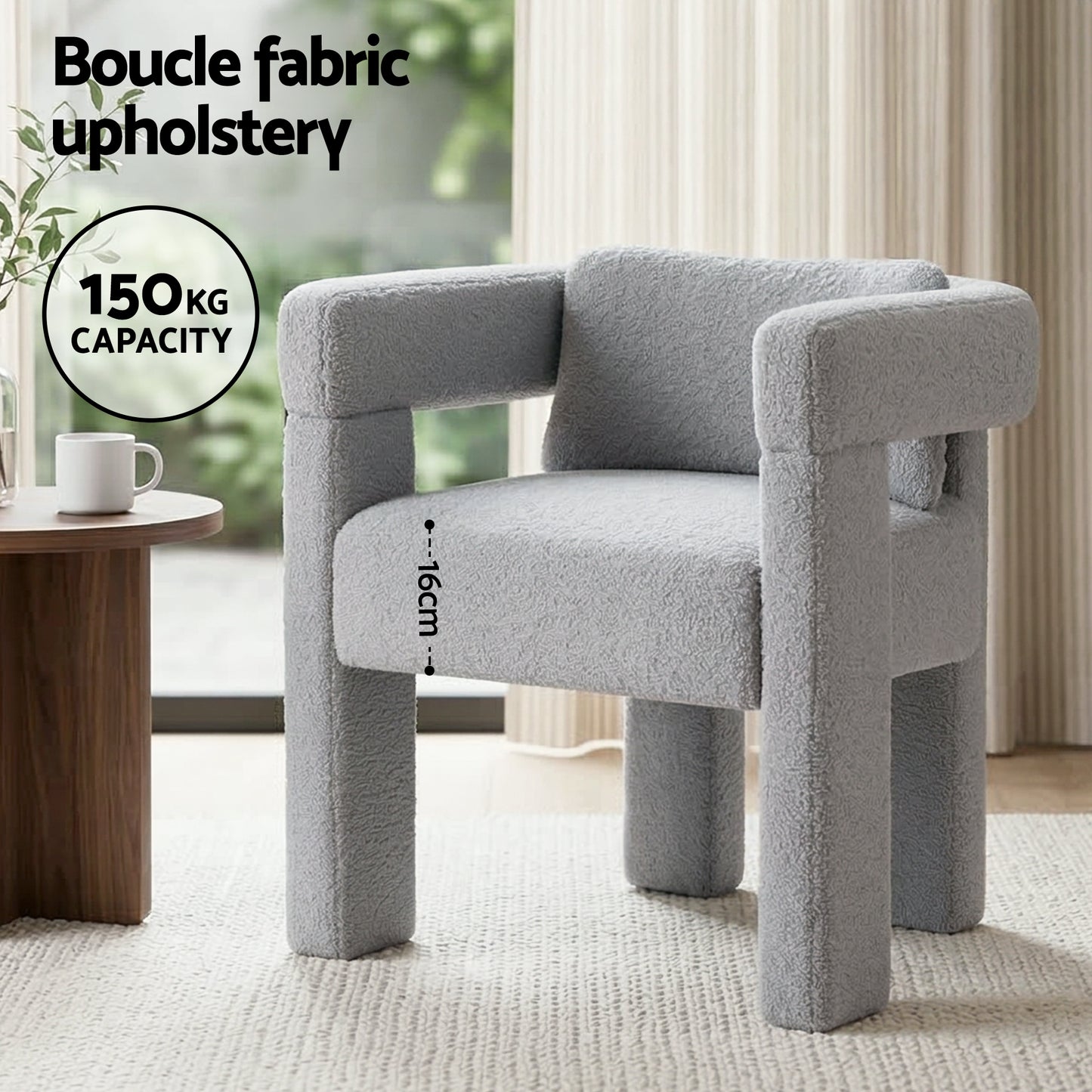 Artiss Armchair Accent Chair Lounge Sofa Couch Boucle Fabric Grey - Image 4