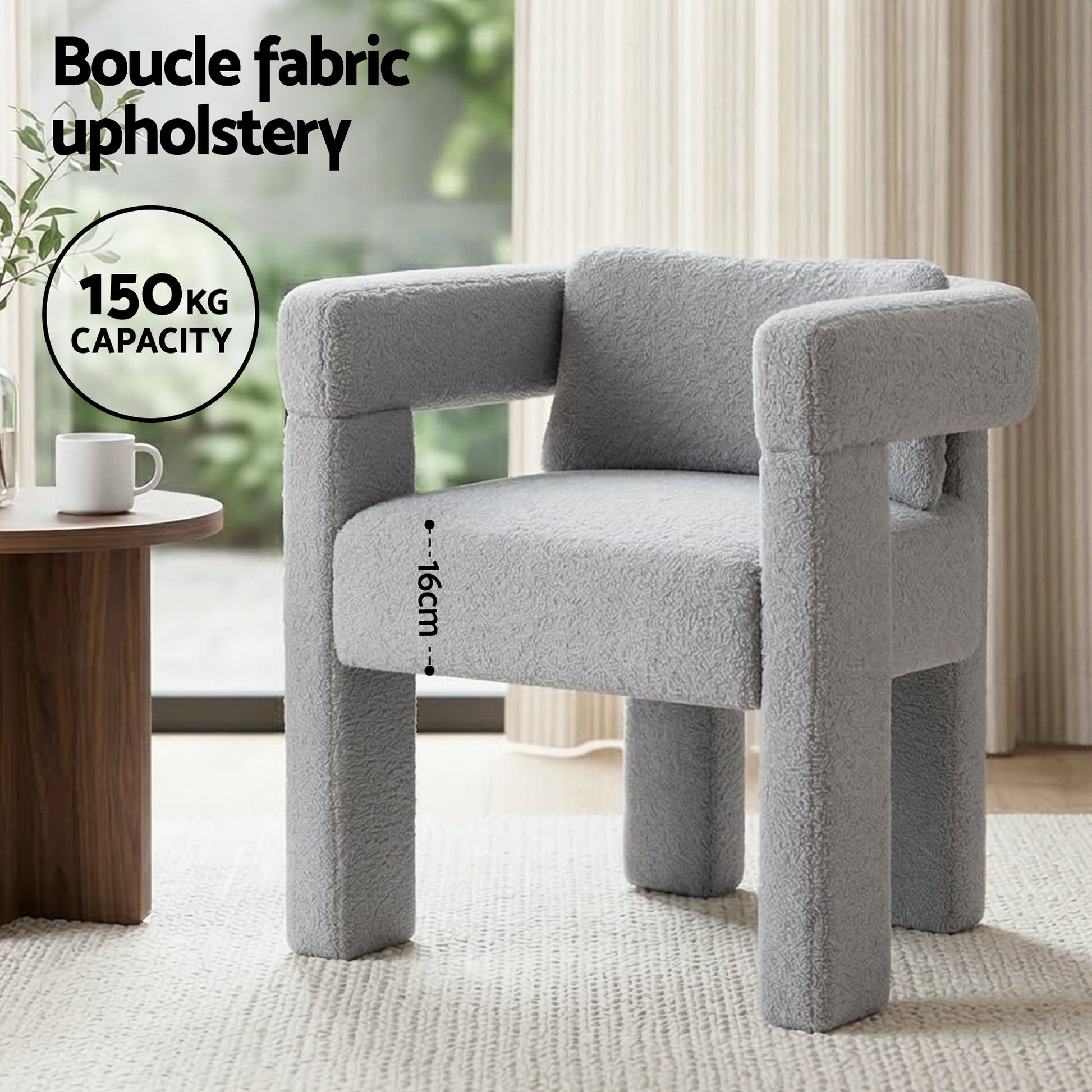 Artiss Armchair Accent Chair Lounge Sofa Couch Boucle Fabric Grey - Image 4