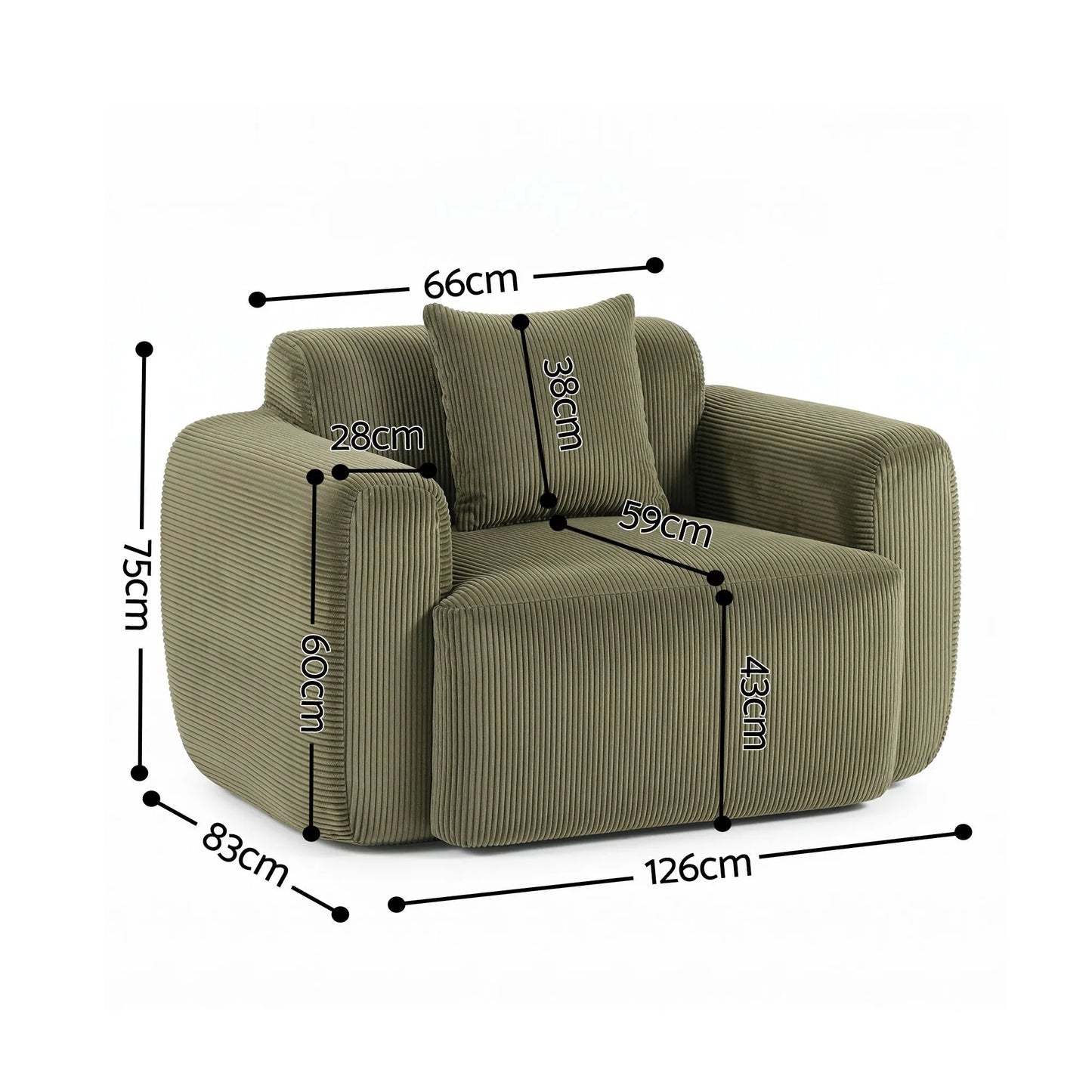 Artiss Compressed Armchair Sofa with Cushion Corduroy No Assembly Green - Image 3