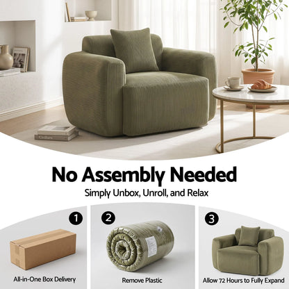 Artiss Compressed Armchair Sofa with Cushion Corduroy No Assembly Green - Image 5