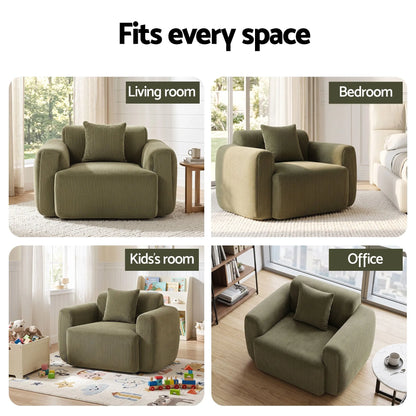 Artiss Compressed Armchair Sofa with Cushion Corduroy No Assembly Green - Image 8
