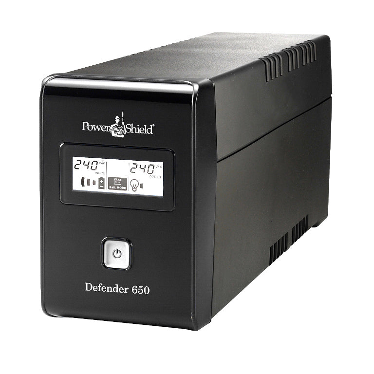 PowerShield Defender 650VA/390W UPS, AVR, LCD display, 2 AU outlets, user-replaceable batteries,...