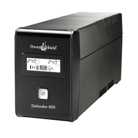 PowerShield Defender 650VA/390W UPS, AVR, LCD display, 2 AU outlets, user-replaceable batteries,...
