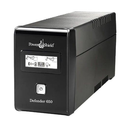 PowerShield Defender 650VA/390W UPS, AVR, LCD display, 2 AU outlets, user-replaceable batteries,...
