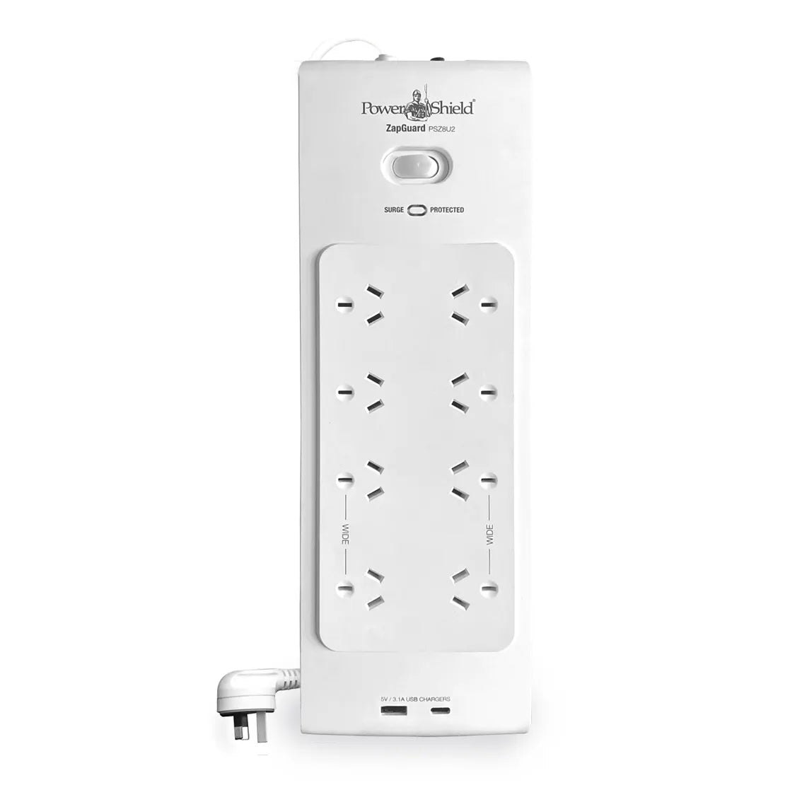 PowerShield PSZ8U2 ZapGuard 8 Way Power Surge Filter Board, USB A / C Connectors, Wide Spaced Soc...