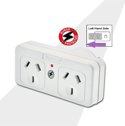 Sansai Surged Protected Double Adaptor Left Side Active Indicator 10A 240V AC - UPS  Power Board