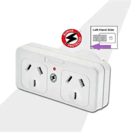 Sansai Surged Protected Double Adaptor Left Side Active Indicator 10A 240V AC - UPS  Power Board