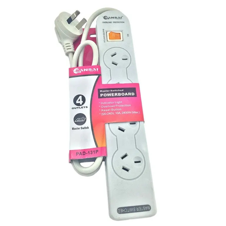 Sansai 4 Way Basic Powerboard (131P) with Master Switch Overload Protecte Reset button Indicator... - Image 2