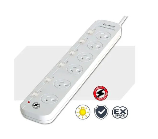 Sansai 6-Way Power Board (661SW) with Individual Switches and Surge Protection Overload Protected...