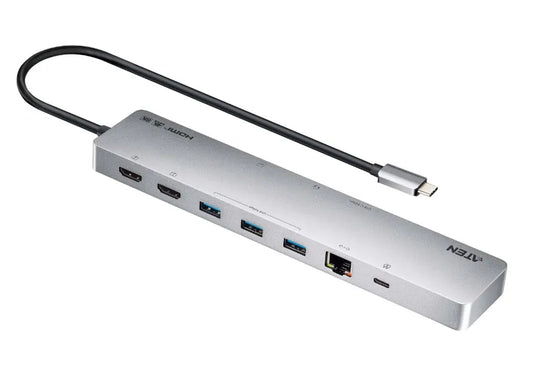 Aten 11-in-1 USB-C Multiport Dock with Power Pass-Through, 2x HDMI, 2x USB-C (1 for power deliver...