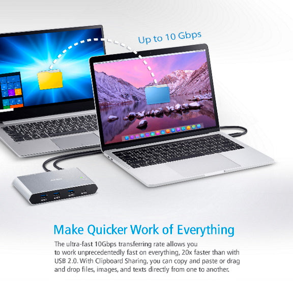 Aten Sharing Switch Gen2 2x4 USB-C, 2x PC, 4x USB 3.2 Gen2 Ports (1x USB-C), Power Passthrough, O... - Image 3