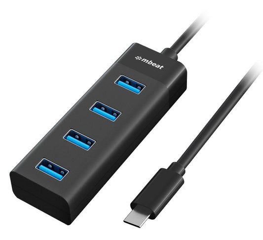 mbeat® USB-C to 4-Port 3.0 Hub - Black USB 3.0 transfer speeds up to 5Gbps Material: ABS Plastic...